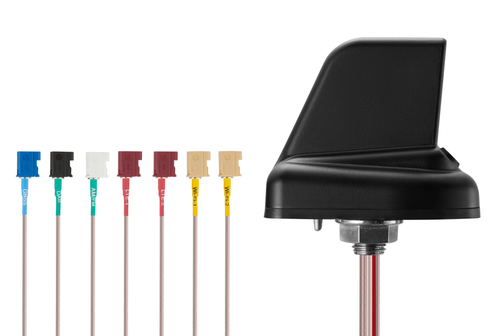 MA1047.A.LBICGTT.001 Antenne Extern 5G, 4G/LTE, GNSS, W-lan, AM/FM, DAB Fahrzeugmontage Sharkfin SuperCombo 7-in-1 für Transport und Flottenmanagement, Autonomes Fahren und Robotik, FirstNet, Einsatzkräfte und Notfalldienste